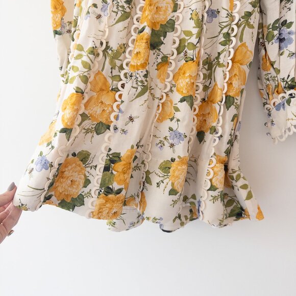 BHLDN Kali Long Sleeve Linen Fit & Flare Dress Cottagecore Wedding Guest Dress - Picture 13 of 13